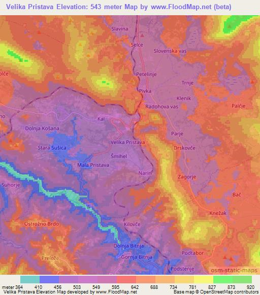 Velika Pristava,Slovenia Elevation Map