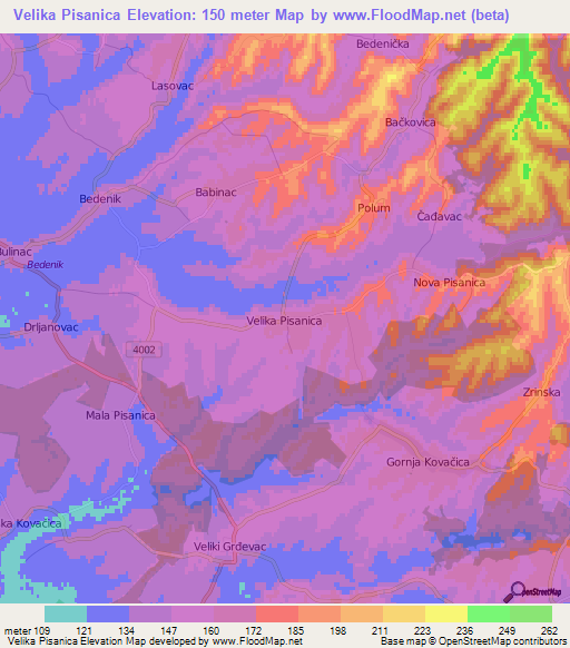 Velika Pisanica,Croatia Elevation Map