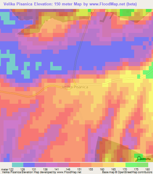 Velika Pisanica,Croatia Elevation Map