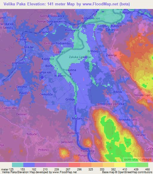 Velika Paka,Croatia Elevation Map