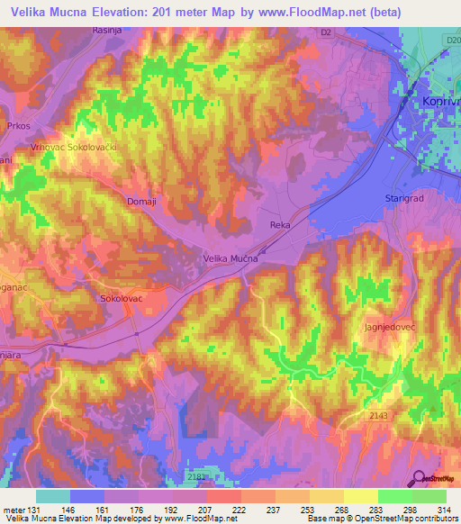 Velika Mucna,Croatia Elevation Map