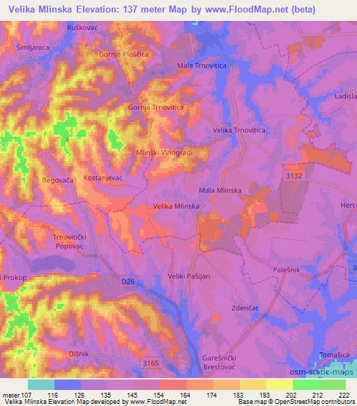 Velika Mlinska,Croatia Elevation Map