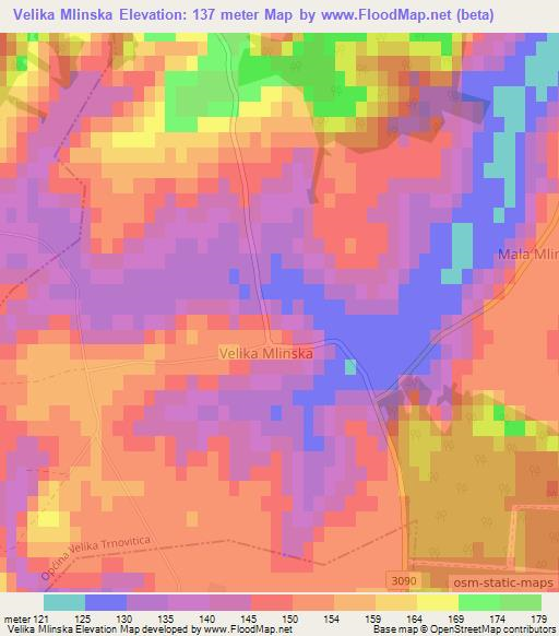 Velika Mlinska,Croatia Elevation Map