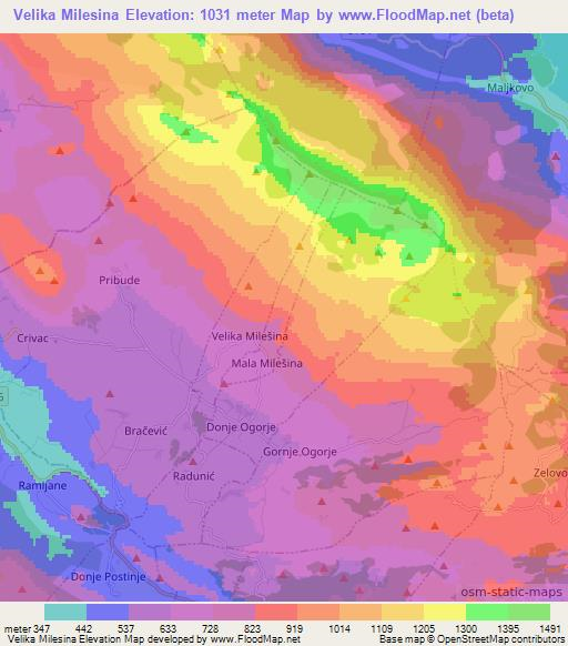 Velika Milesina,Croatia Elevation Map