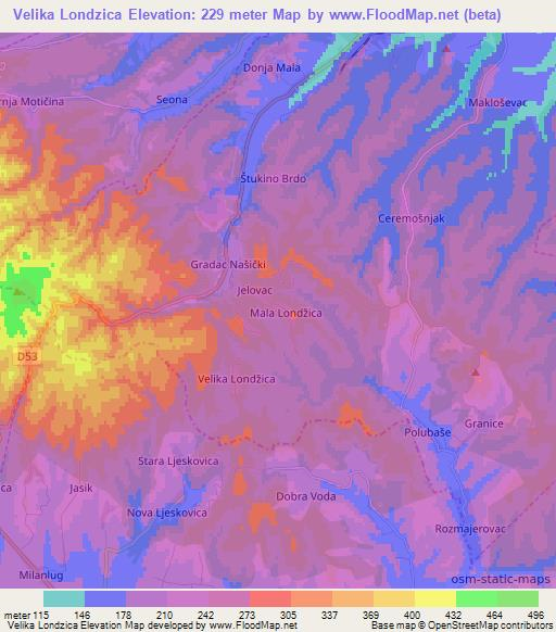 Velika Londzica,Croatia Elevation Map