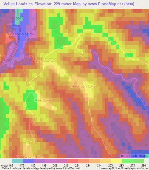 Velika Londzica,Croatia Elevation Map