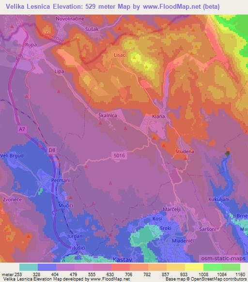 Velika Lesnica,Croatia Elevation Map