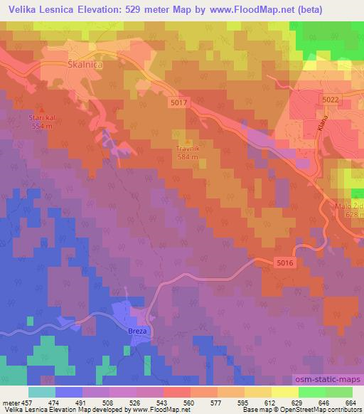 Velika Lesnica,Croatia Elevation Map