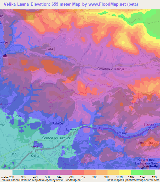 Velika Lasna,Slovenia Elevation Map