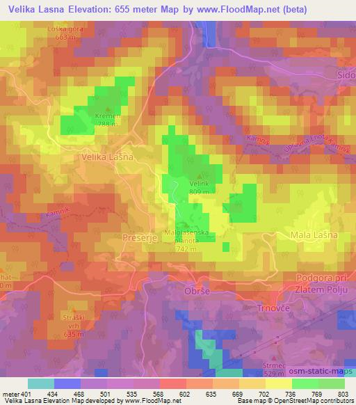 Velika Lasna,Slovenia Elevation Map