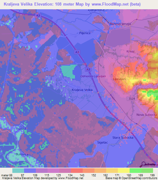 Kraljeva Velika,Croatia Elevation Map