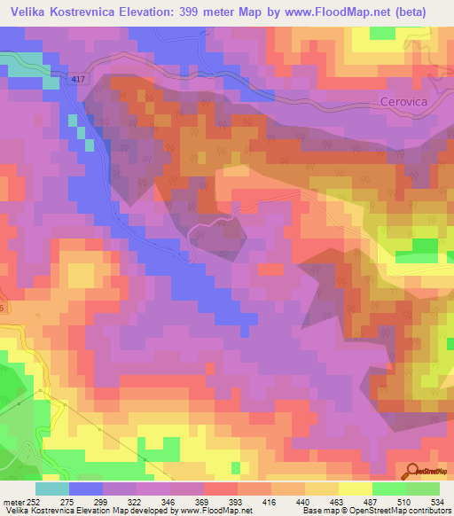 Velika Kostrevnica,Slovenia Elevation Map