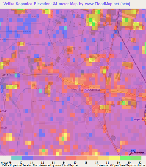 Velika Kopanica,Croatia Elevation Map