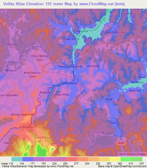 Velika Klisa,Croatia Elevation Map