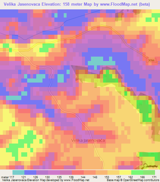 Velika Jasenovaca,Croatia Elevation Map