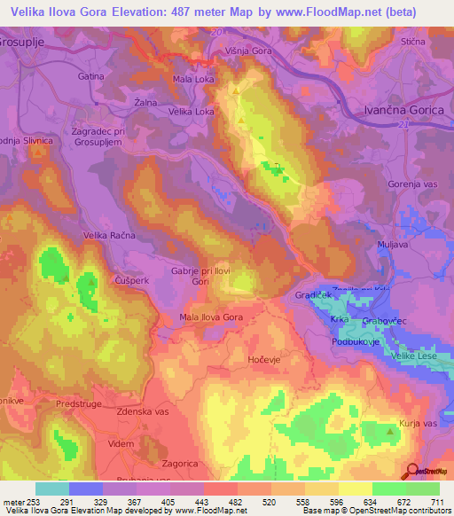 Velika Ilova Gora,Slovenia Elevation Map