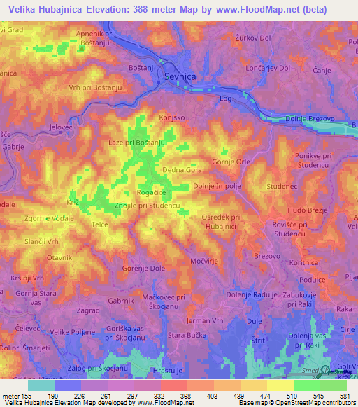 Velika Hubajnica,Slovenia Elevation Map