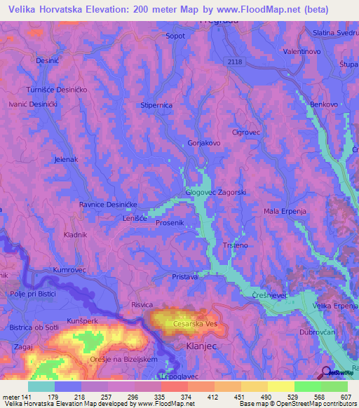 Velika Horvatska,Croatia Elevation Map