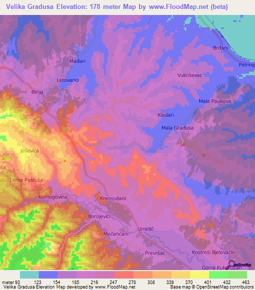 Velika Gradusa,Croatia Elevation Map