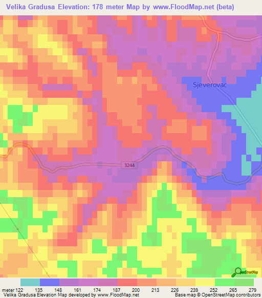 Velika Gradusa,Croatia Elevation Map