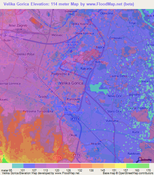 Velika Gorica,Croatia Elevation Map