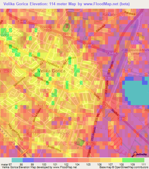 Velika Gorica,Croatia Elevation Map