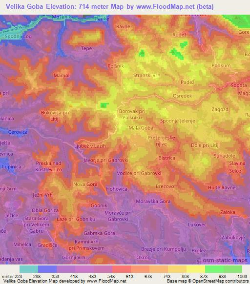 Velika Goba,Slovenia Elevation Map