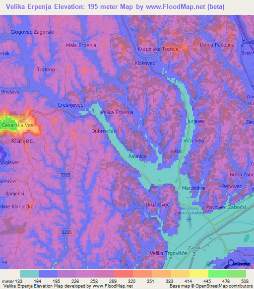 Velika Erpenja,Croatia Elevation Map