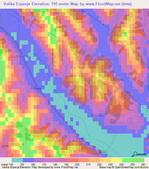 Velika Erpenja,Croatia Elevation Map