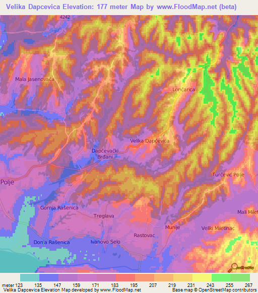 Velika Dapcevica,Croatia Elevation Map