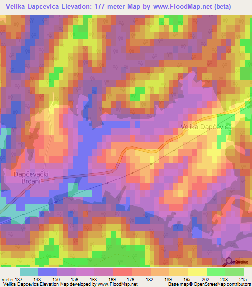 Velika Dapcevica,Croatia Elevation Map