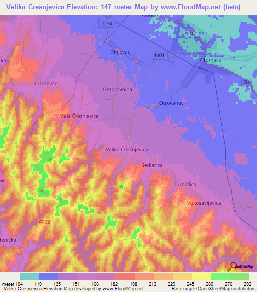 Velika Cresnjevica,Croatia Elevation Map