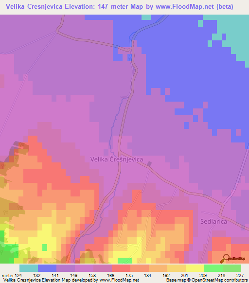 Velika Cresnjevica,Croatia Elevation Map