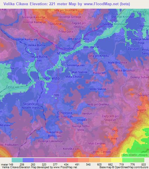 Velika Cikava,Slovenia Elevation Map