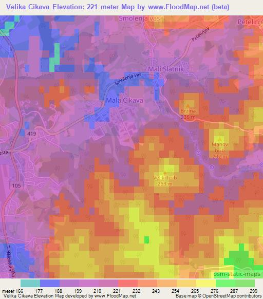 Velika Cikava,Slovenia Elevation Map