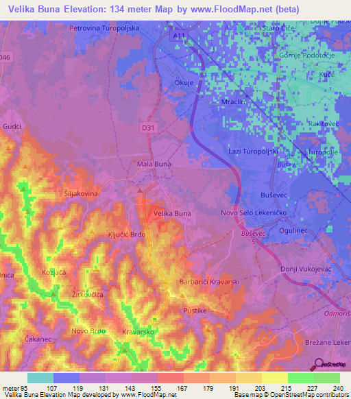 Velika Buna,Croatia Elevation Map