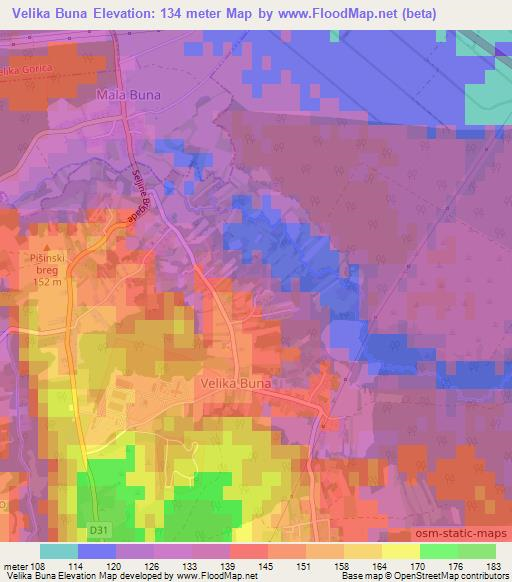 Velika Buna,Croatia Elevation Map