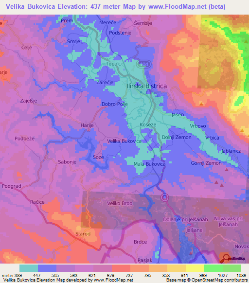 Velika Bukovica,Slovenia Elevation Map