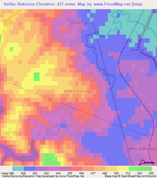 Velika Bukovica,Slovenia Elevation Map