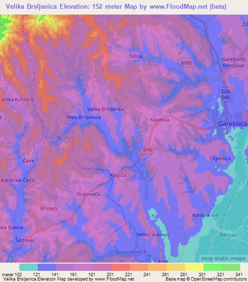 Velika Brsljanica,Croatia Elevation Map