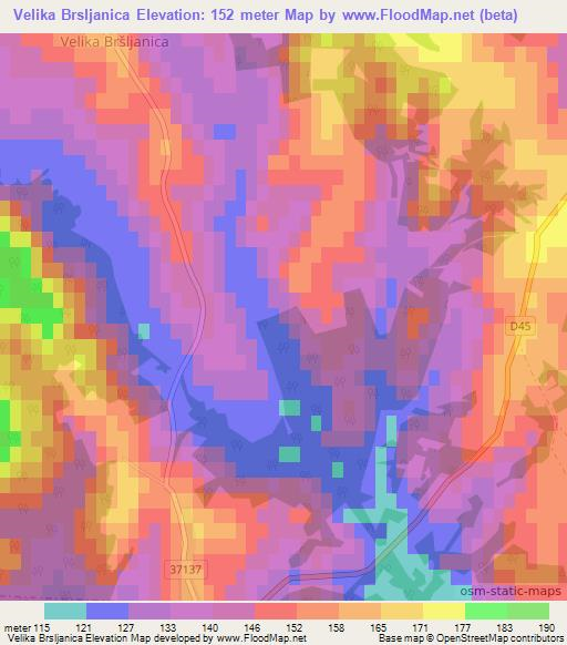 Velika Brsljanica,Croatia Elevation Map