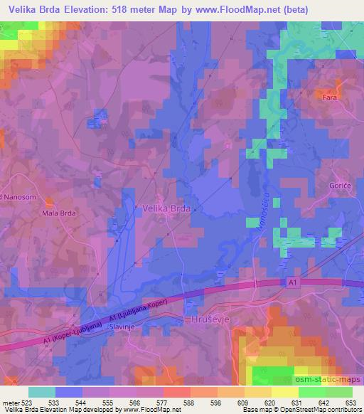 Velika Brda,Slovenia Elevation Map