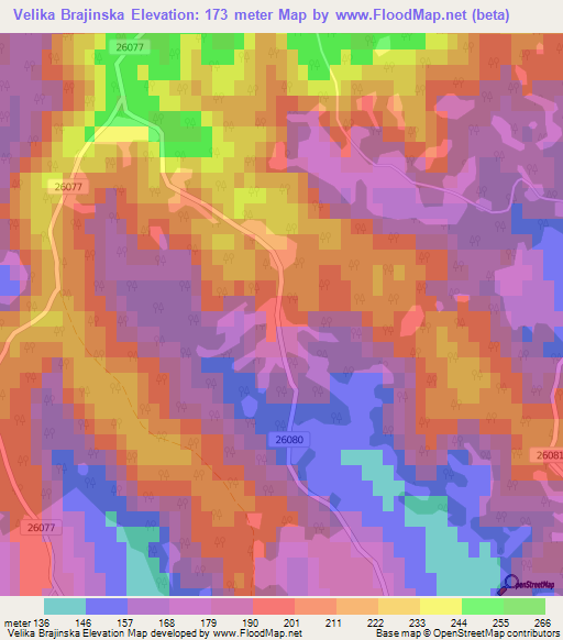 Velika Brajinska,Croatia Elevation Map