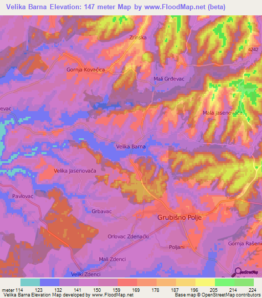 Velika Barna,Croatia Elevation Map