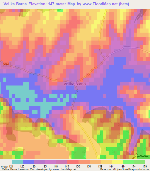 Velika Barna,Croatia Elevation Map