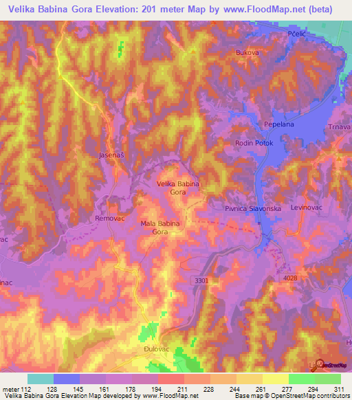 Velika Babina Gora,Croatia Elevation Map