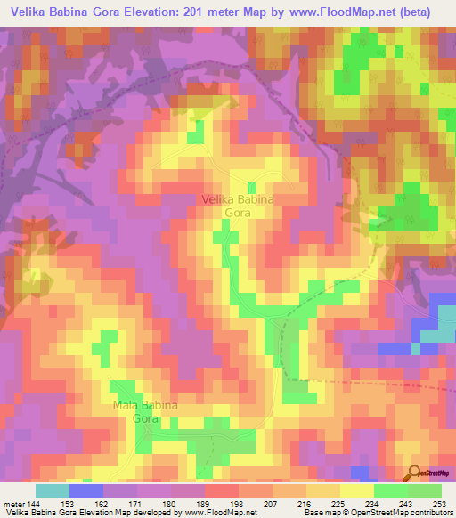 Velika Babina Gora,Croatia Elevation Map