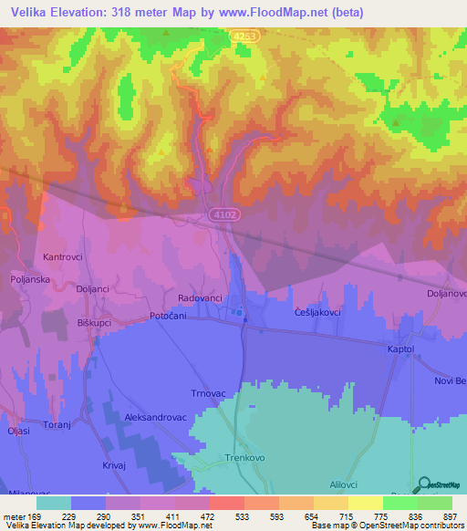 Velika,Croatia Elevation Map