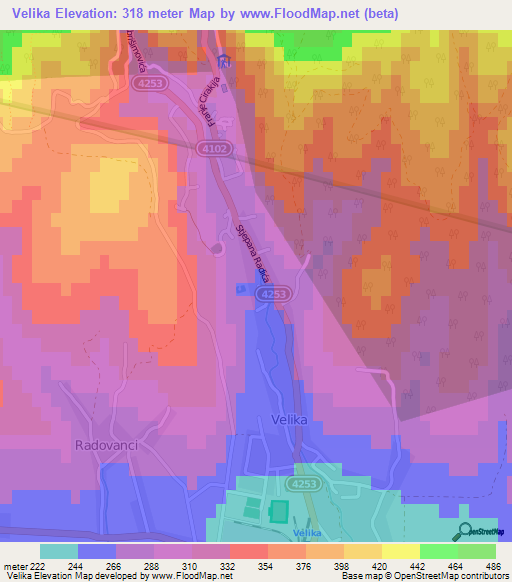 Velika,Croatia Elevation Map