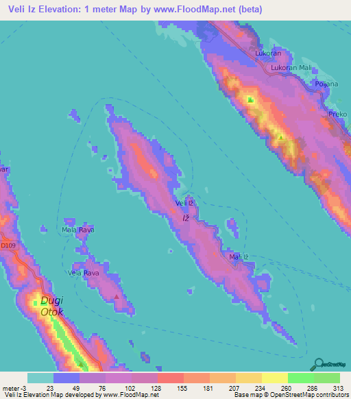 Veli Iz,Croatia Elevation Map